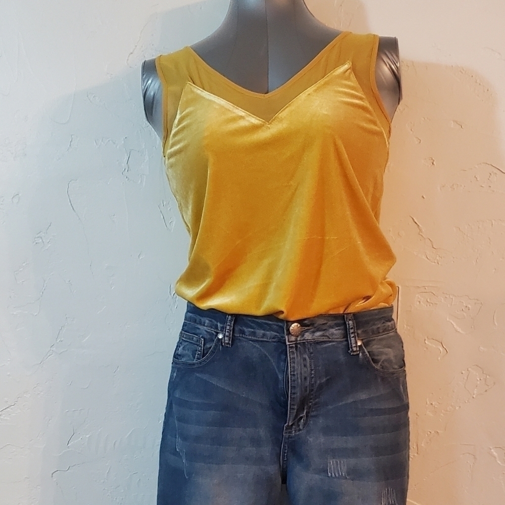 INC Gold Velour & Sheer Stretch Top - Picture 2 of 11